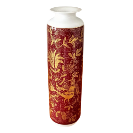 Vase Porcelaine Hutschenreuther Selb rouge doré, années 70